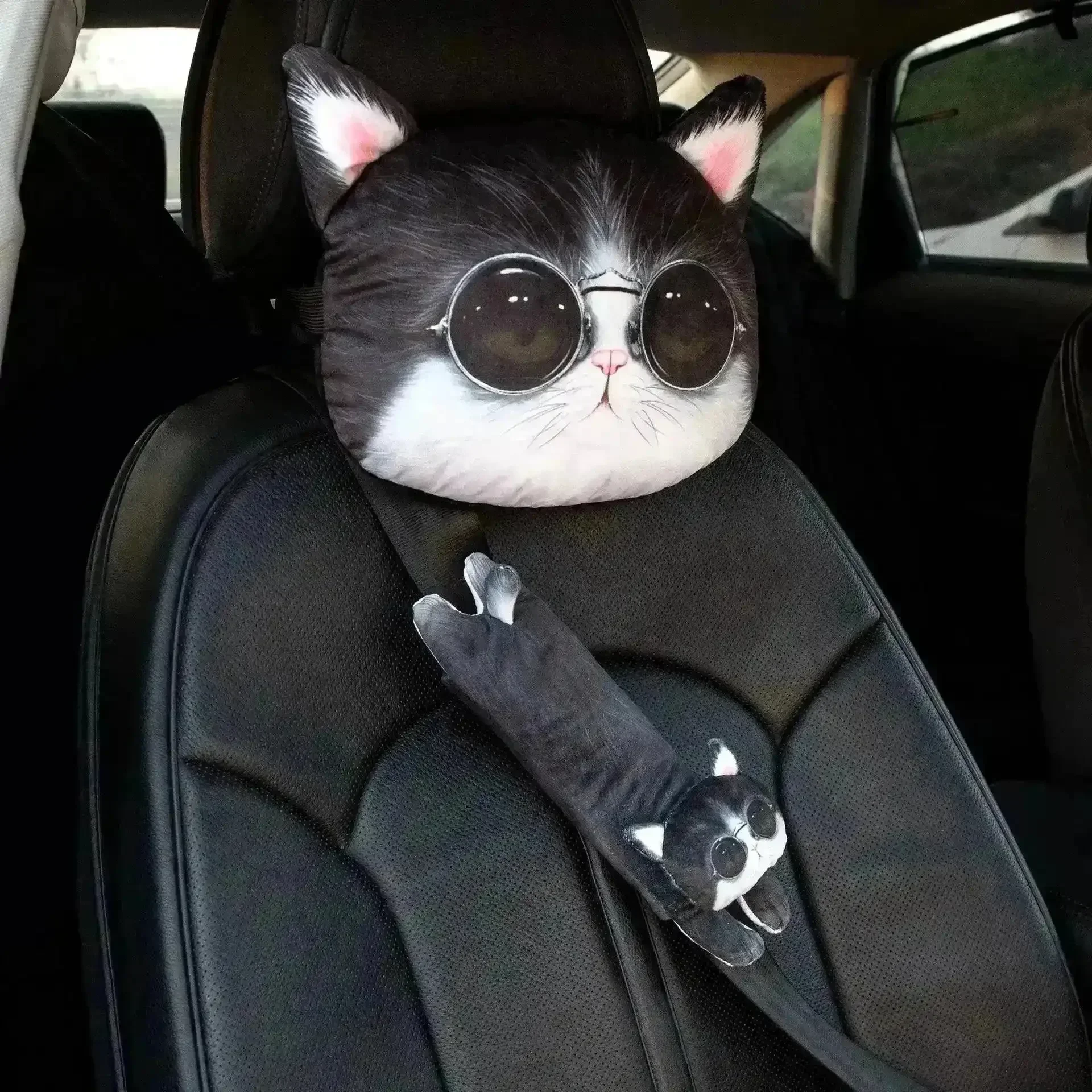 3D Cat & Dog Headrest Cushions with Seatbelt Covers - Image 2