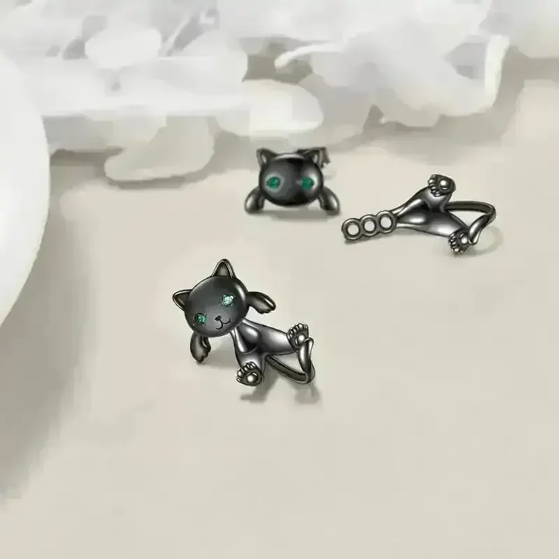 Adorable Whimsical Black Cat Stud Earrings - Image 2