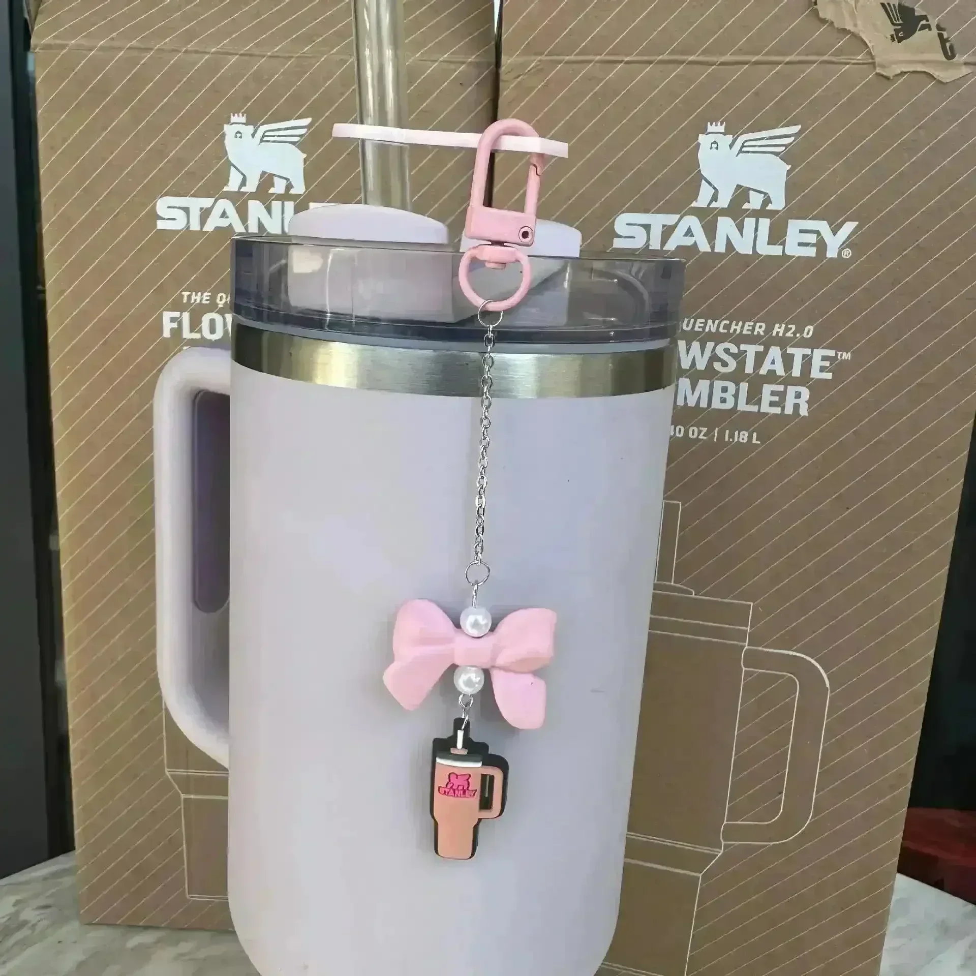 Bow-Shaped Stanley Straw Charm Pendant Keychain - Image 3