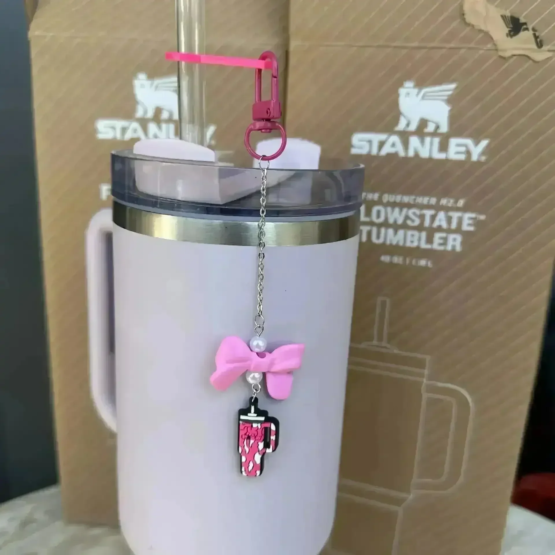 Bow-Shaped Stanley Straw Charm Pendant Keychain - Image 4