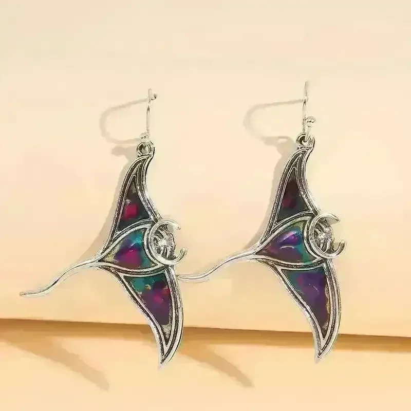 Colorful Manta Ray Fish Dangle Earrings - Image 3