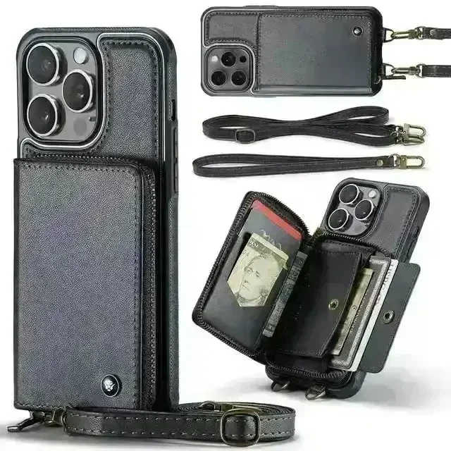 Crossbody Zipper Leather Phone Case (For iPhones) - Image 8