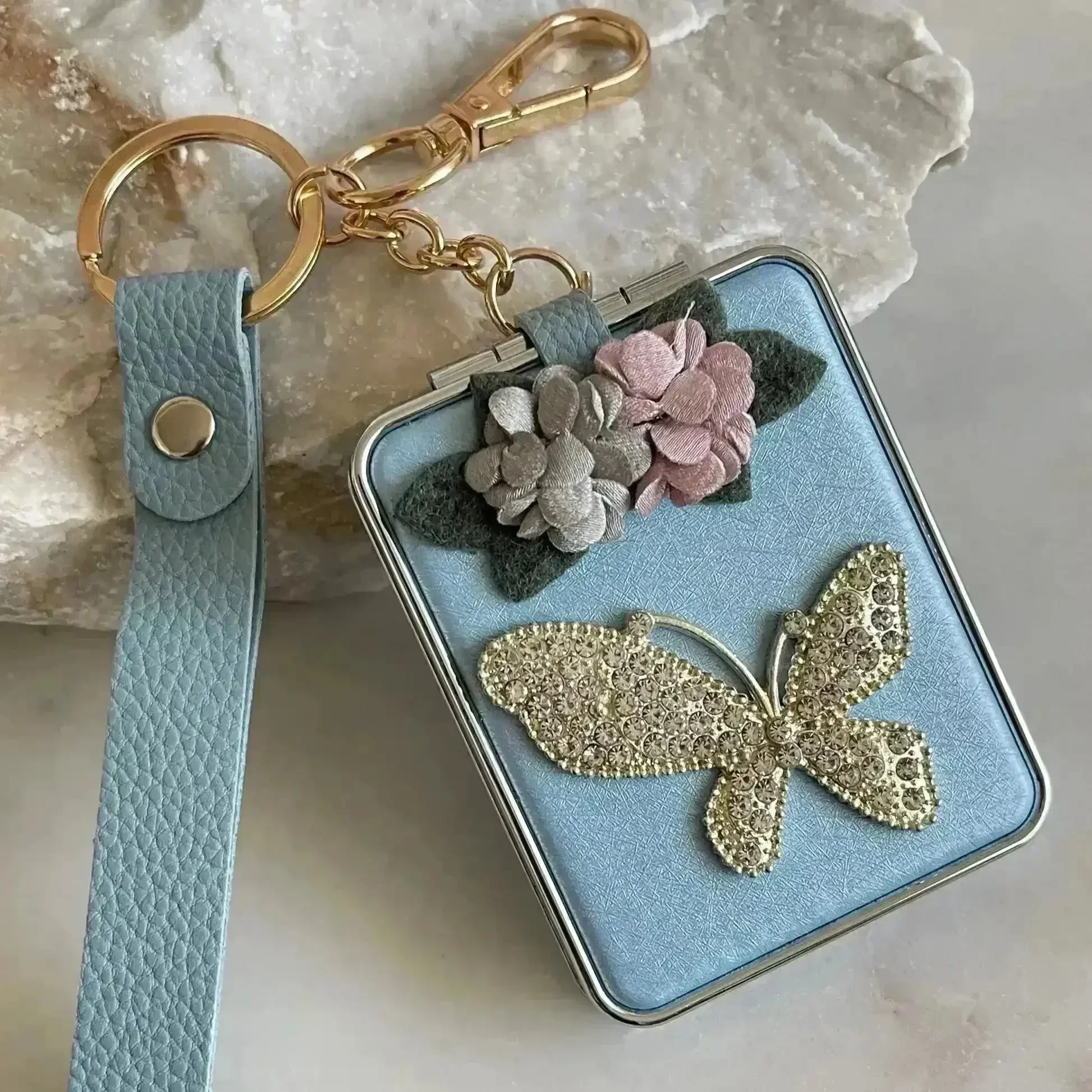 Crystal Butterfly Mirror Keychain - Image 3
