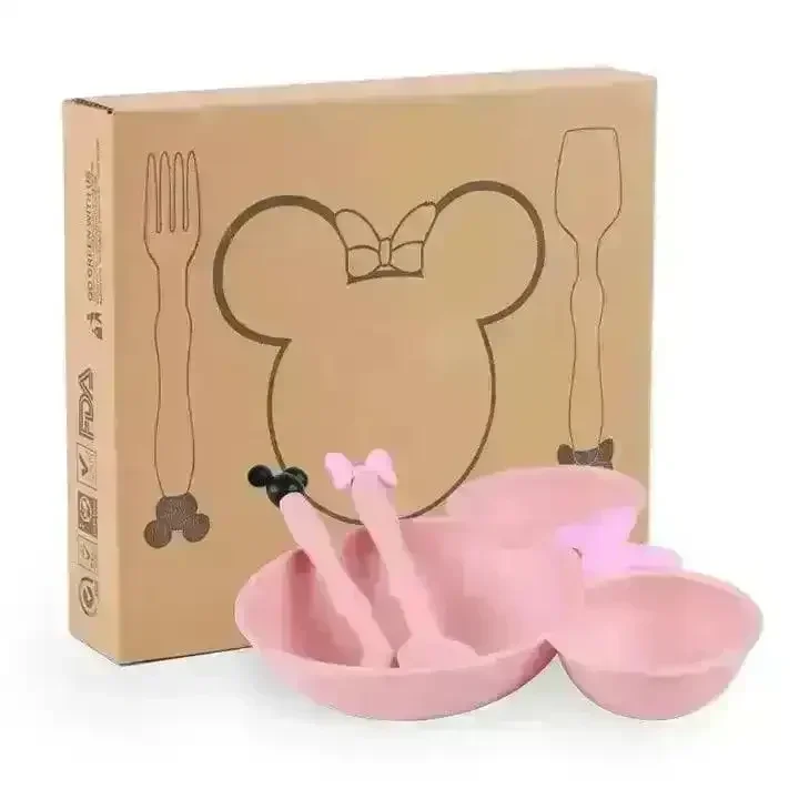 Cute Bamboo Fibre Mickey & Minnie Plate with Cutlery - Image 15