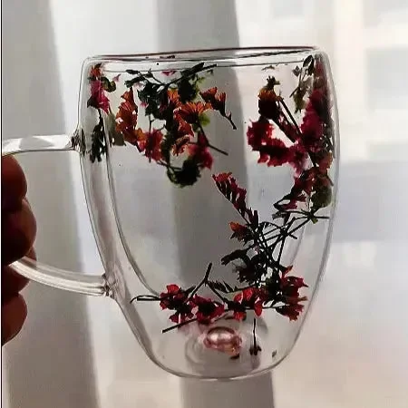 Double Insulated Flower Glass Mugs (400 ml) - Image 7