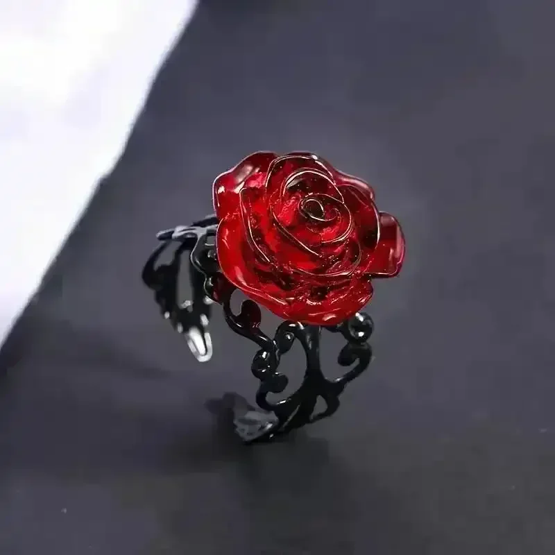 Exquisite Red Rose Adjustable Ring - Image 3
