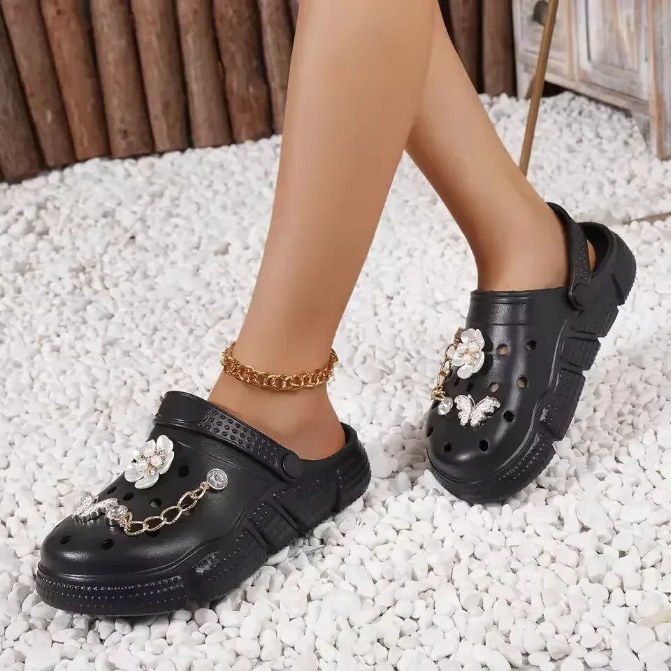 Floral & Rhinestone Comfort Clogs - Image 8