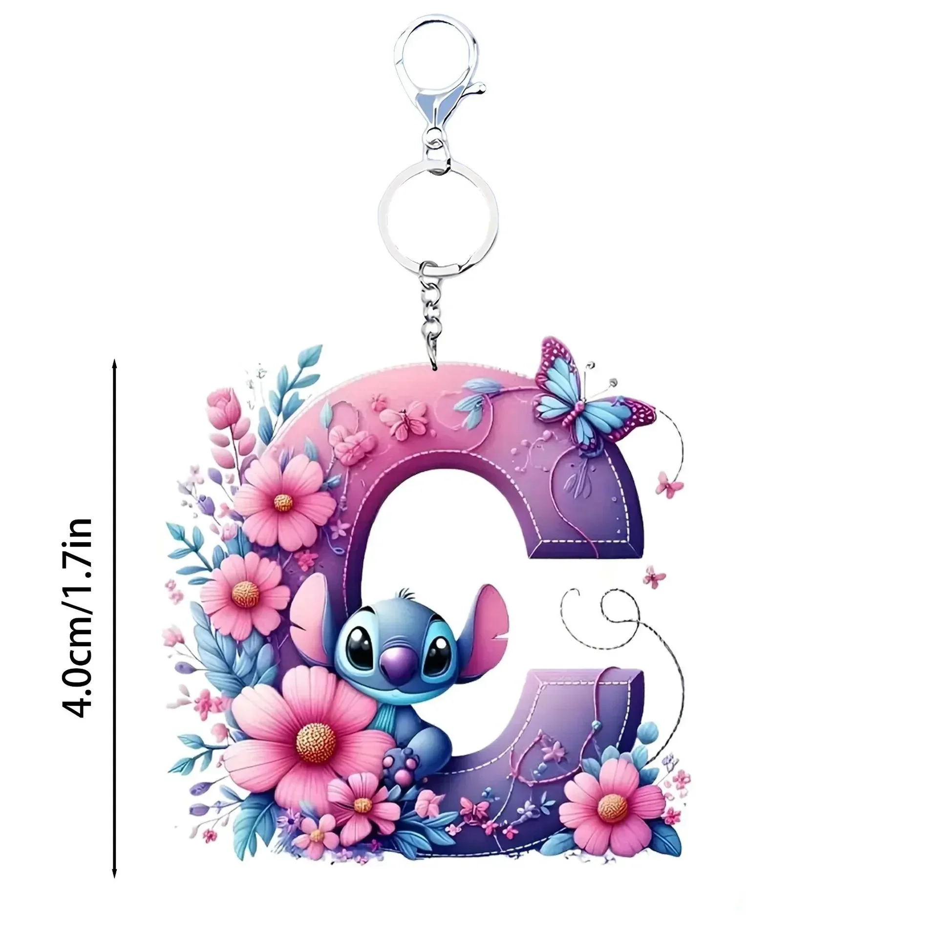 Floral Stitch Initial Acrylic Keychain - Image 3