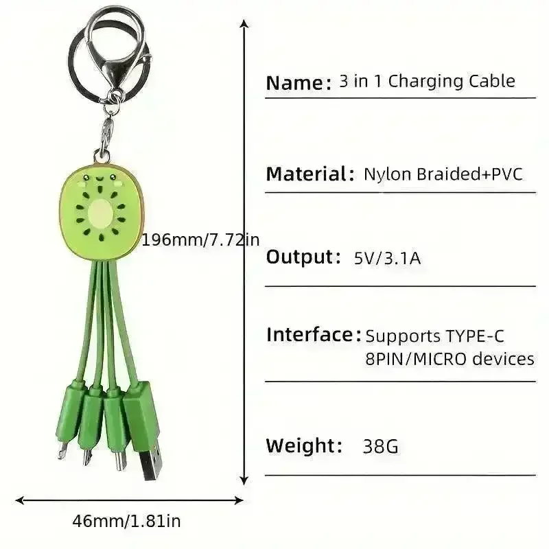 Fruit Shaped Mini 3-in-1 Charging Cable Keychain - Image 8
