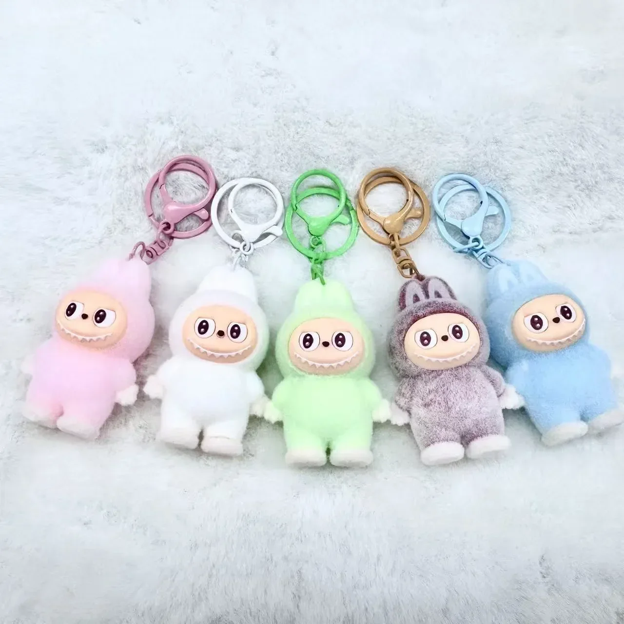 Fuzzy Labubu Flocking Keychain