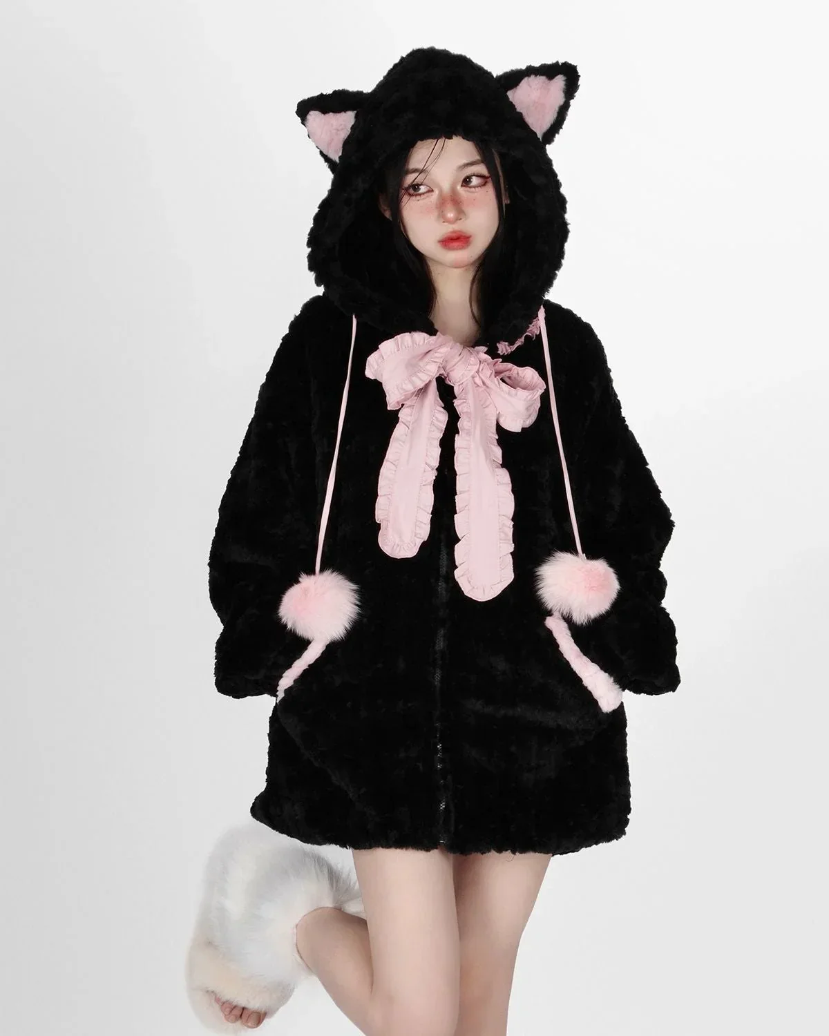 Fuzzy Neko Soft Hooded Coat - Image 4