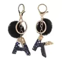 Glittery Fur Charm Letter Keychain - Image 3