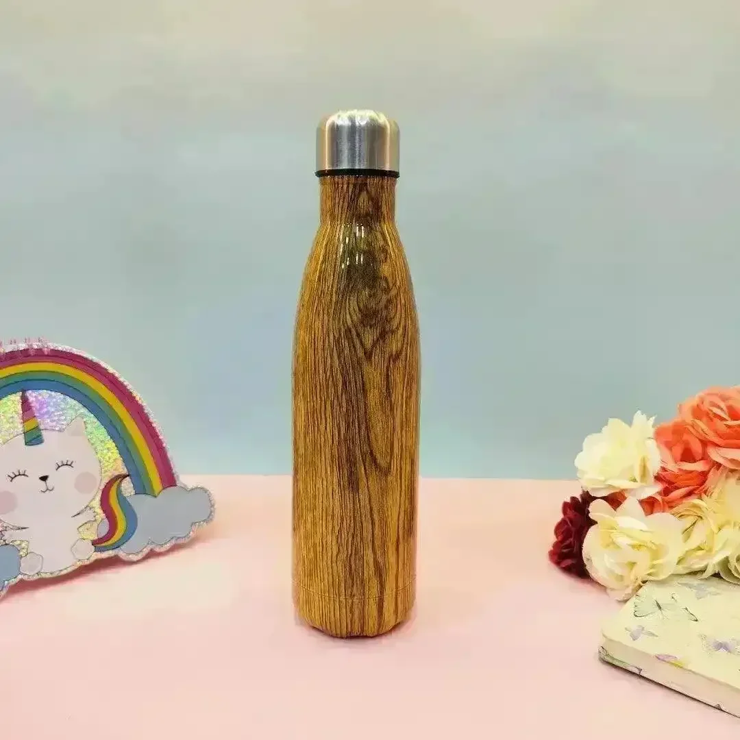 Glossy Wood Print Cola Metal Water Bottle (500 ml) - Image 5