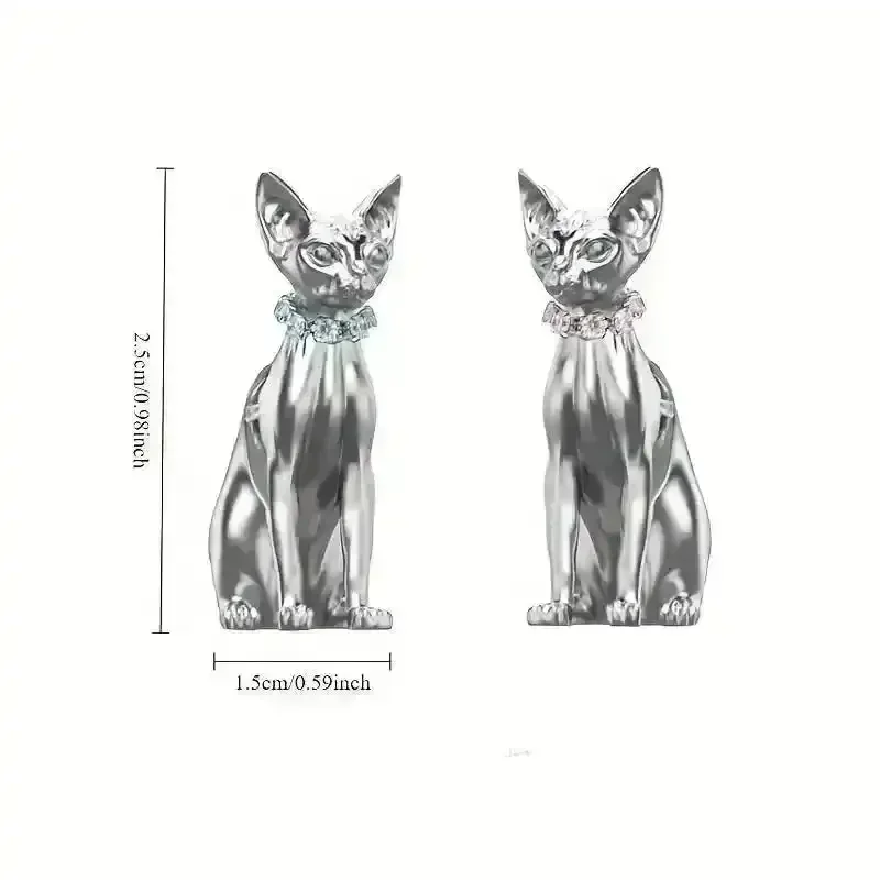 Gothic Silver Cat Stud Earrings - Image 5