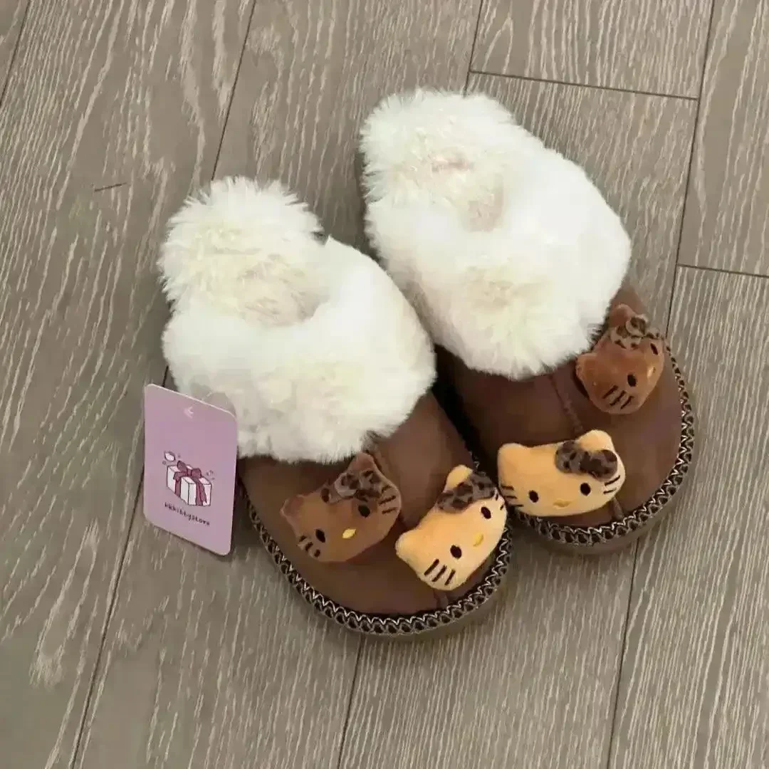 Hello Kitty Fuzzy Brown Winter Slippers - Image 3