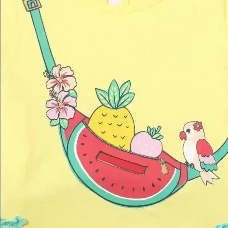 Kids Printed Round-Neck Top with Ruffled Panels - Image 3