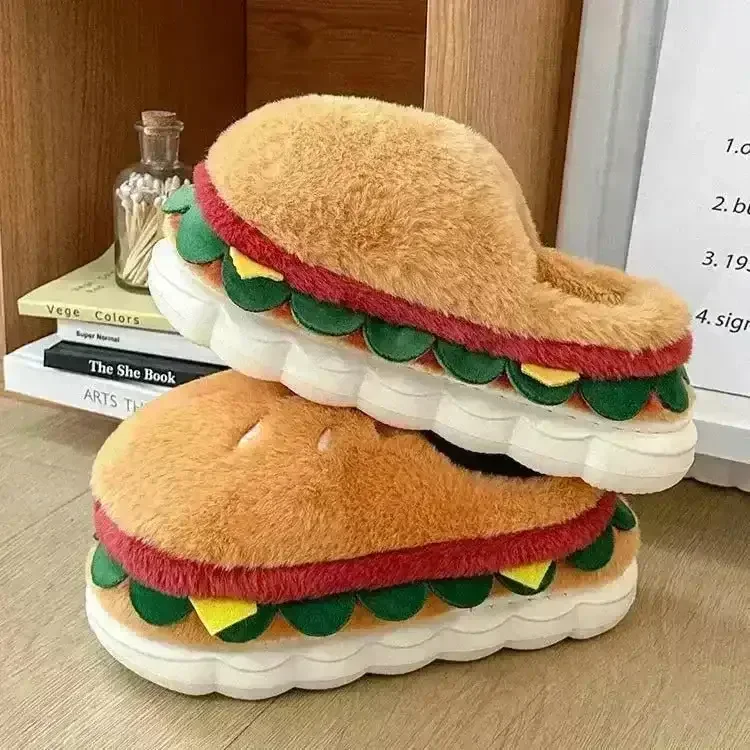 Kawaii Hamburger Fuzzy Slippers - Image 2