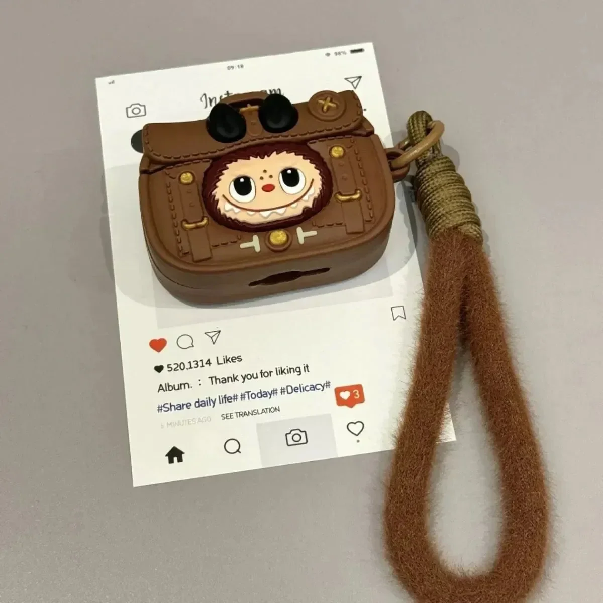 Labubu Brown Leather Case (For Airpods) - Image 4