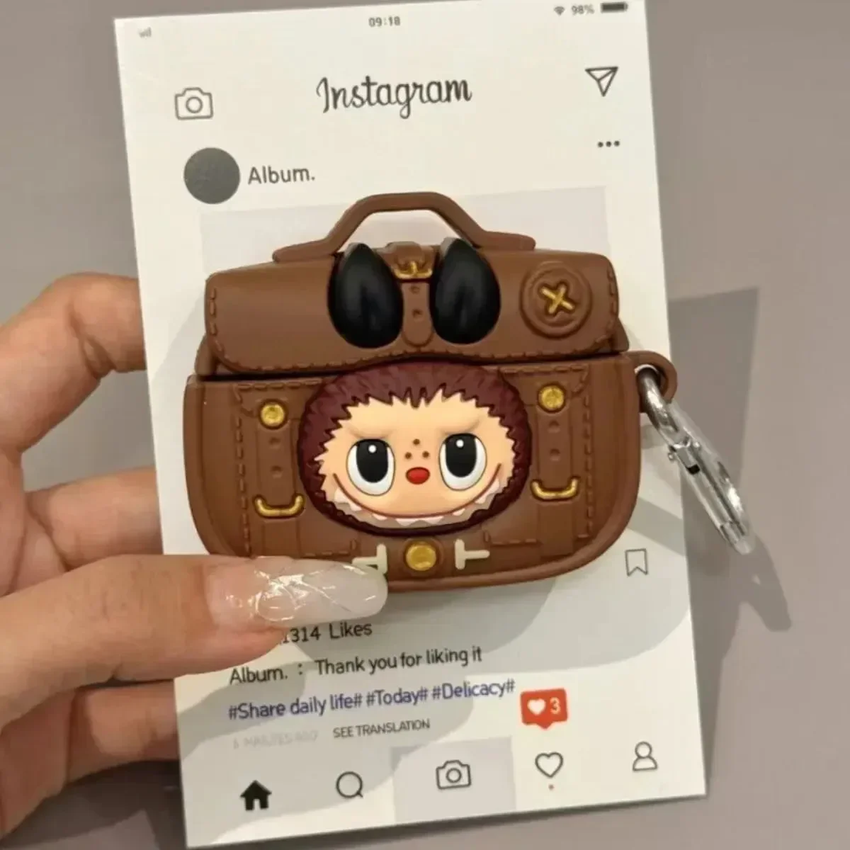 Labubu Brown Leather Case (For Airpods) - Image 5