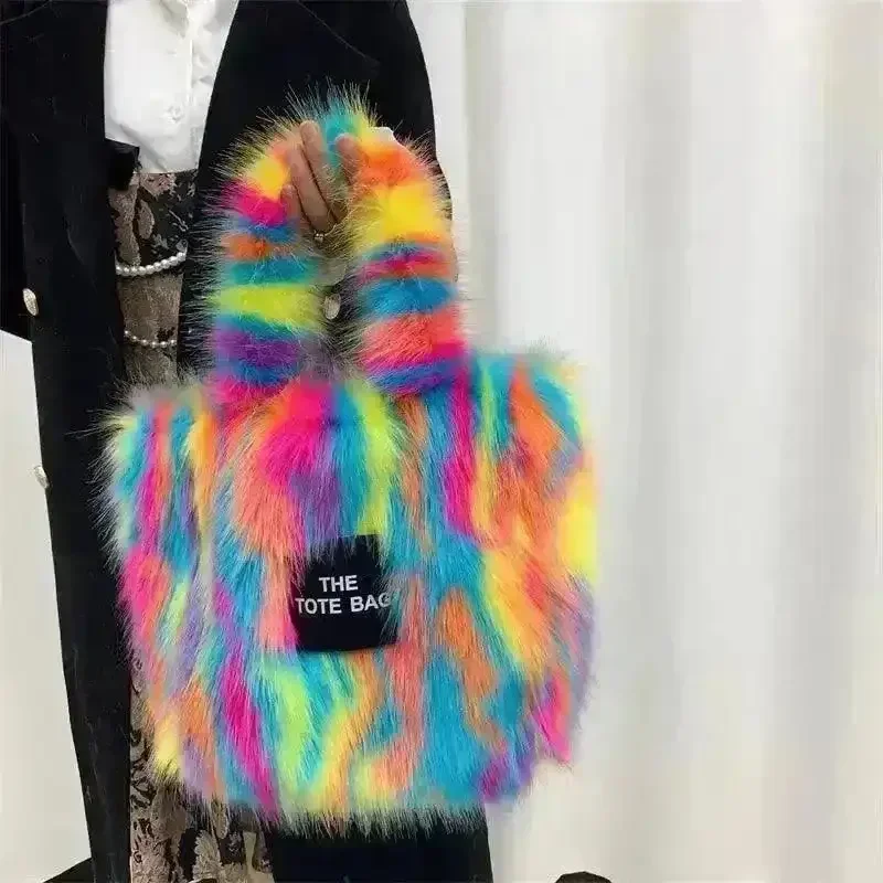 Luxury Faux Fur Gradient Tote Bag - Image 2