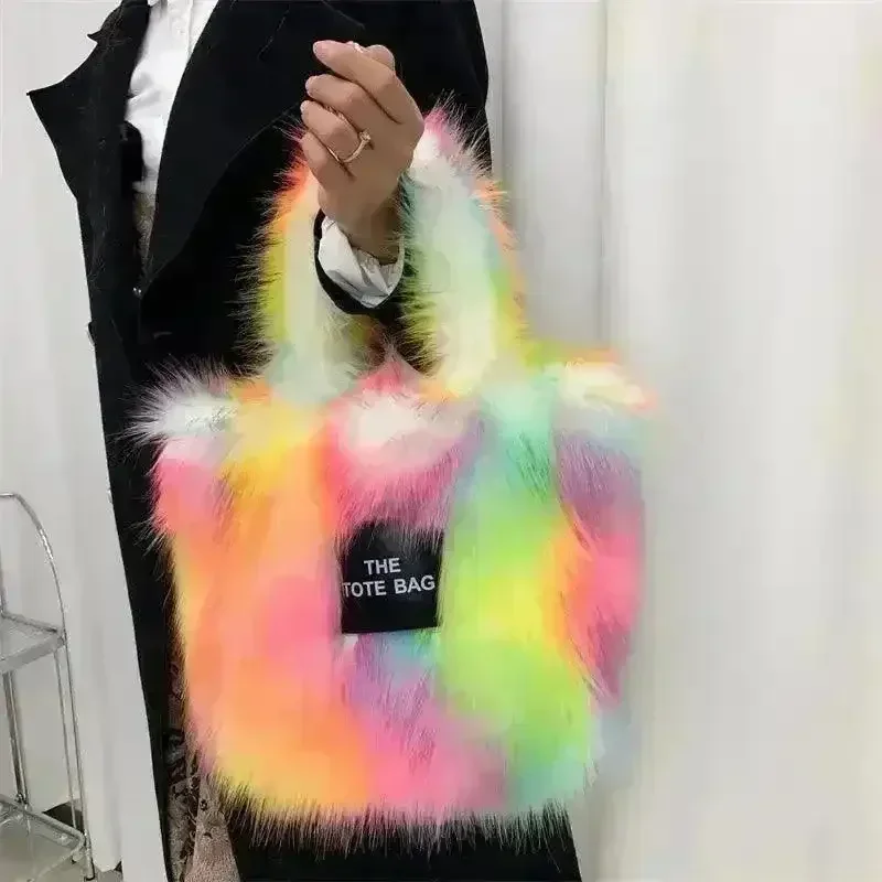 Luxury Faux Fur Gradient Tote Bag - Image 4