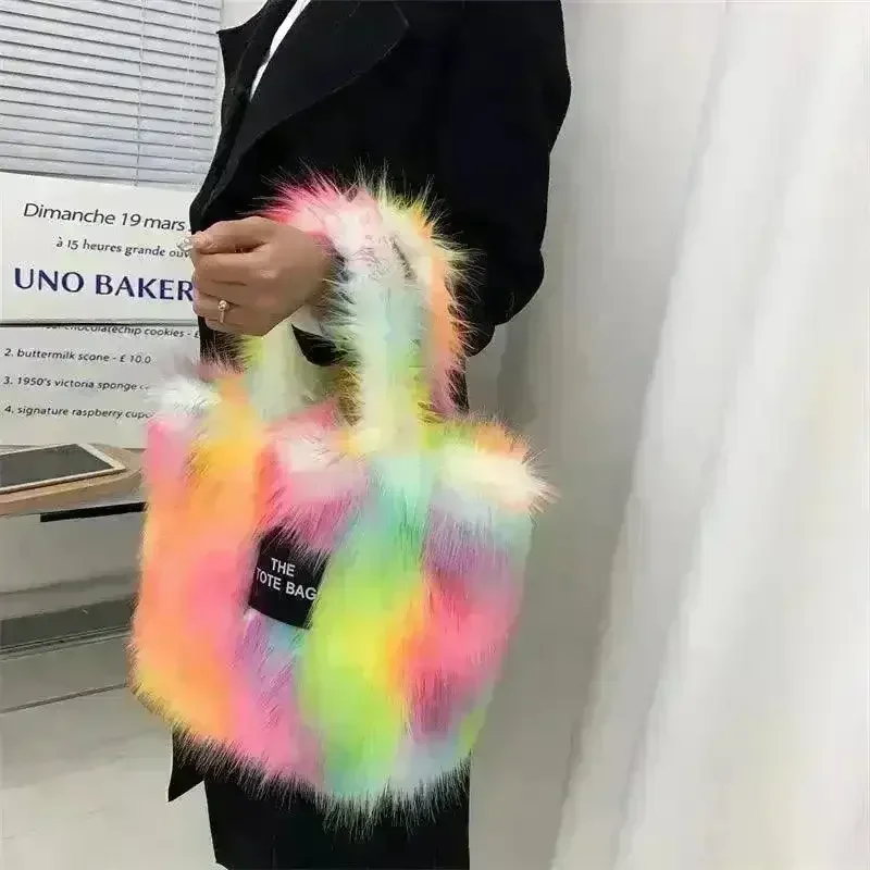 Luxury Faux Fur Gradient Tote Bag - Image 8