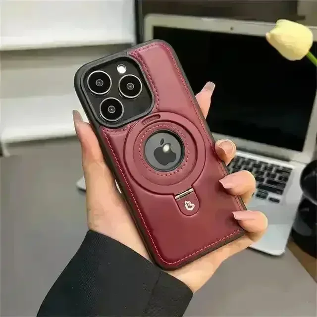 Magnetic Stand Ring Leather Case (For iPhones) - Image 5