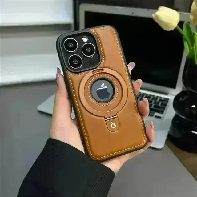 Magnetic Stand Ring Leather Case (For iPhones) - Image 7