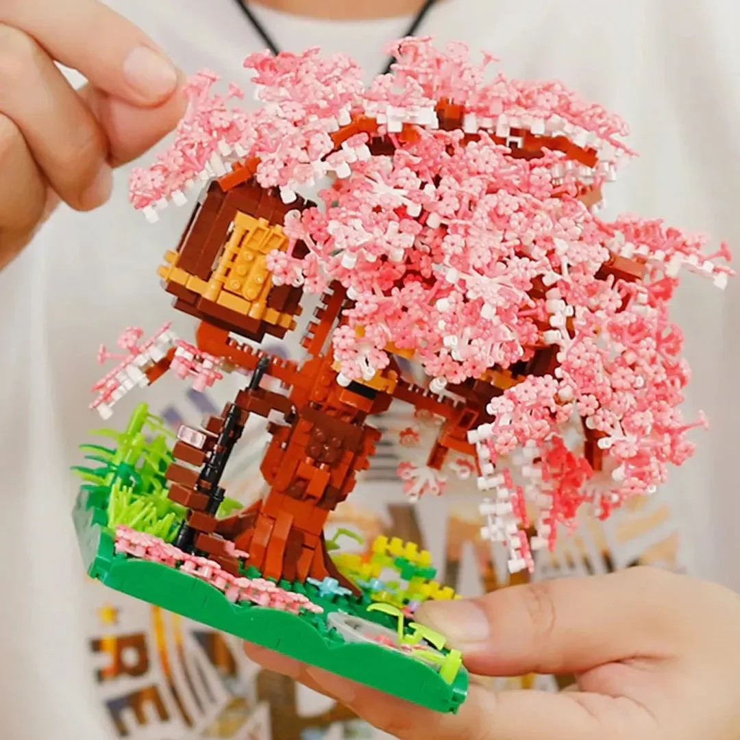 Pink Sakura Tree House Nano Building Blocks - Image 2
