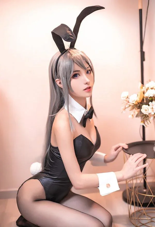 Playful Black Bunny Girl Cosplay - Image 10