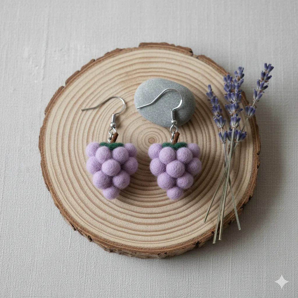 Plush Vine Grape Kawaii Earrings - Image 7