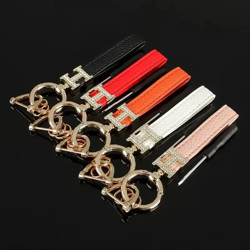 Premium H Pattern Leather Keychain - Image 2