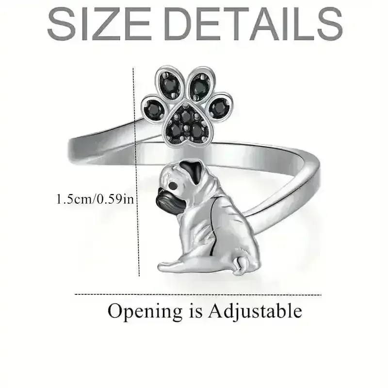 Pug Paw Rhinestone Adjustable Ring - Image 5