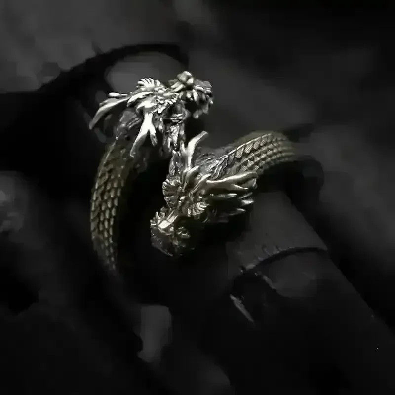 Retro Double Headed Dragon Open Ring
