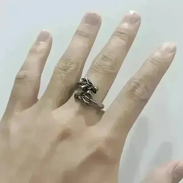Retro Double Headed Dragon Open Ring - Image 2