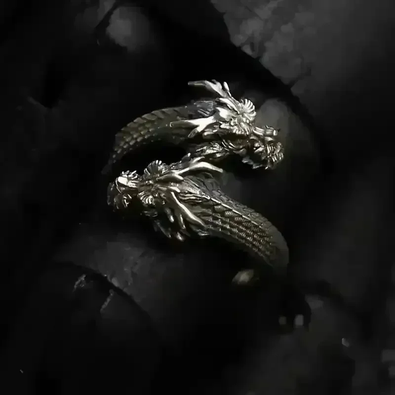 Retro Double Headed Dragon Open Ring - Image 3