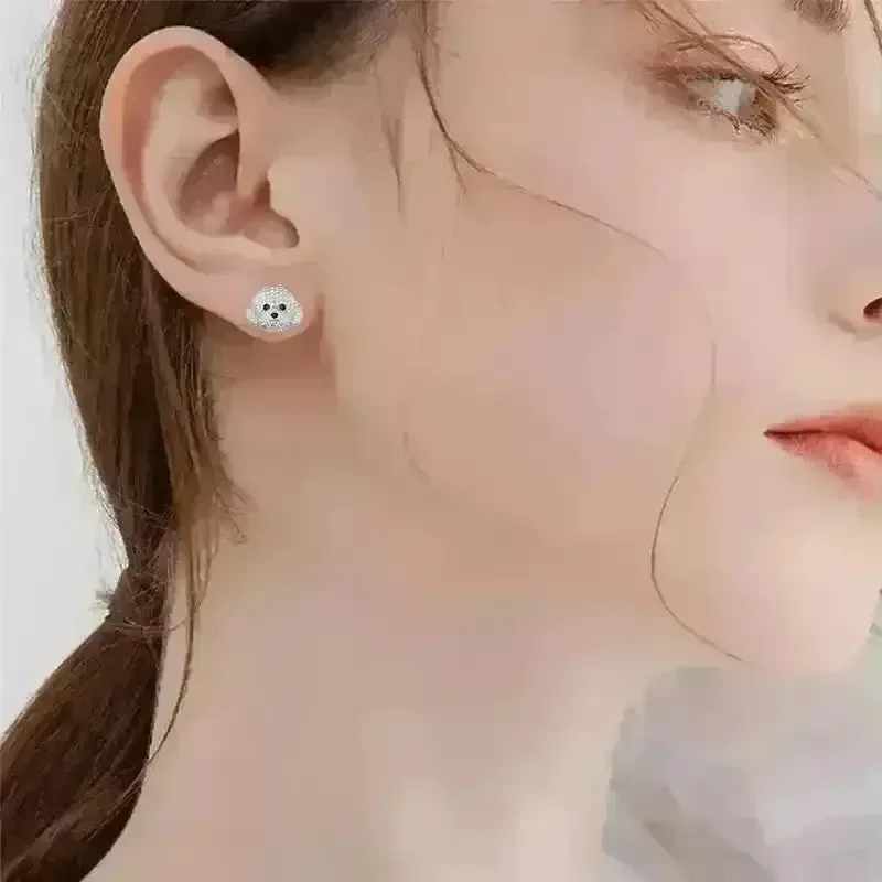 Rhinestone Maltese Dog Stud Earrings - Image 3