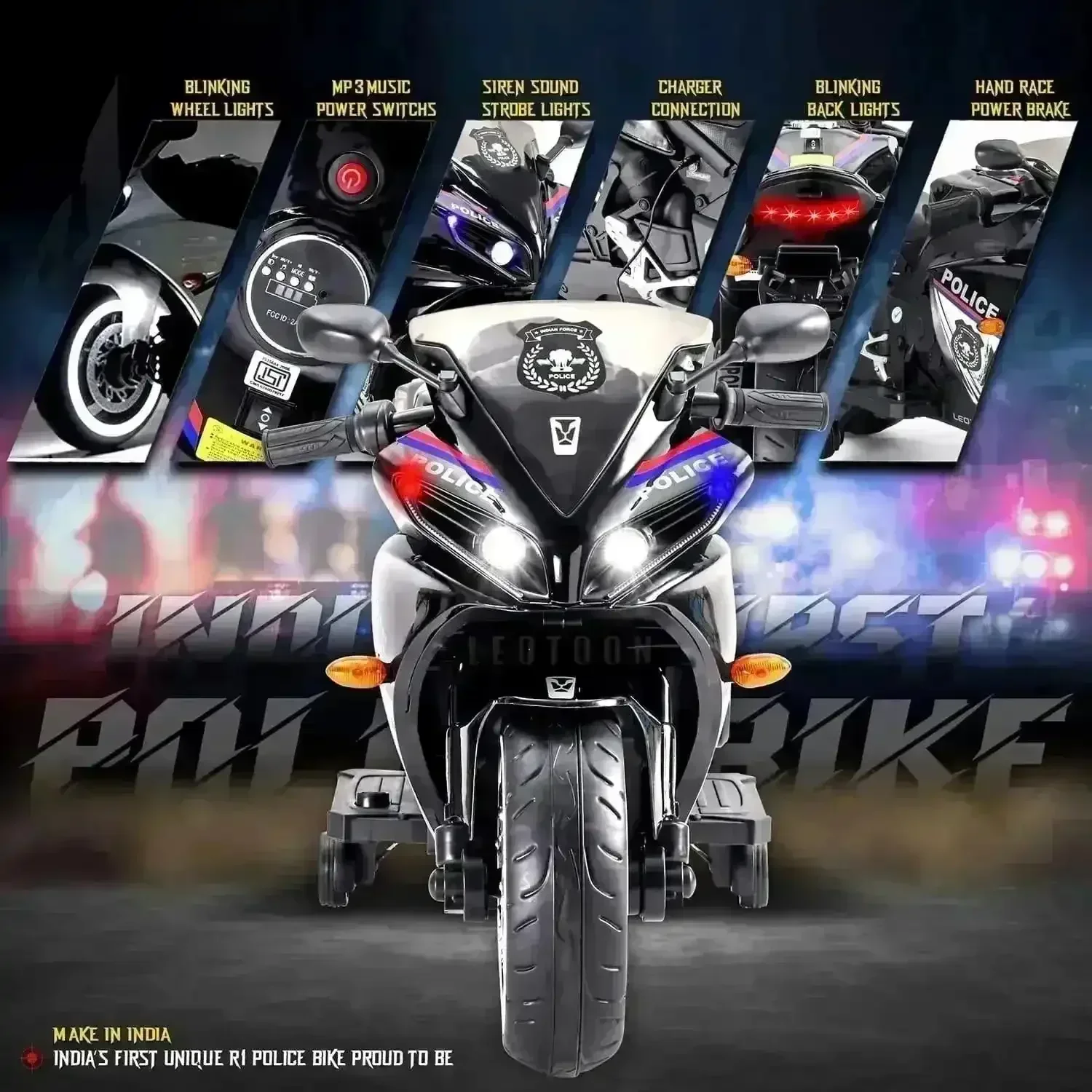 Ride-on Kids Rechargeable Police Bike - Image 4