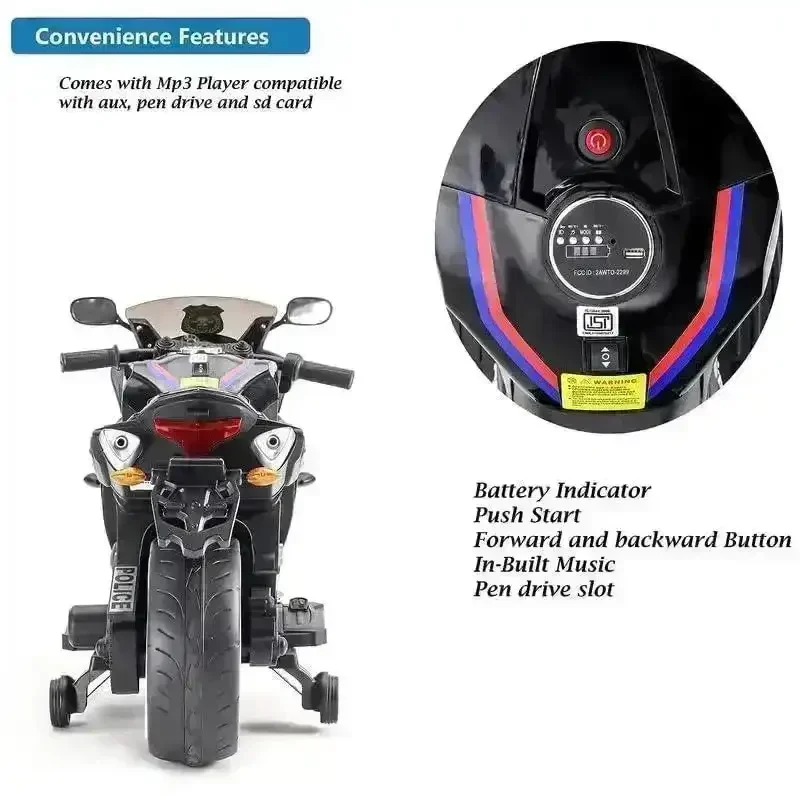 Ride-on Kids Rechargeable Police Bike - Image 9