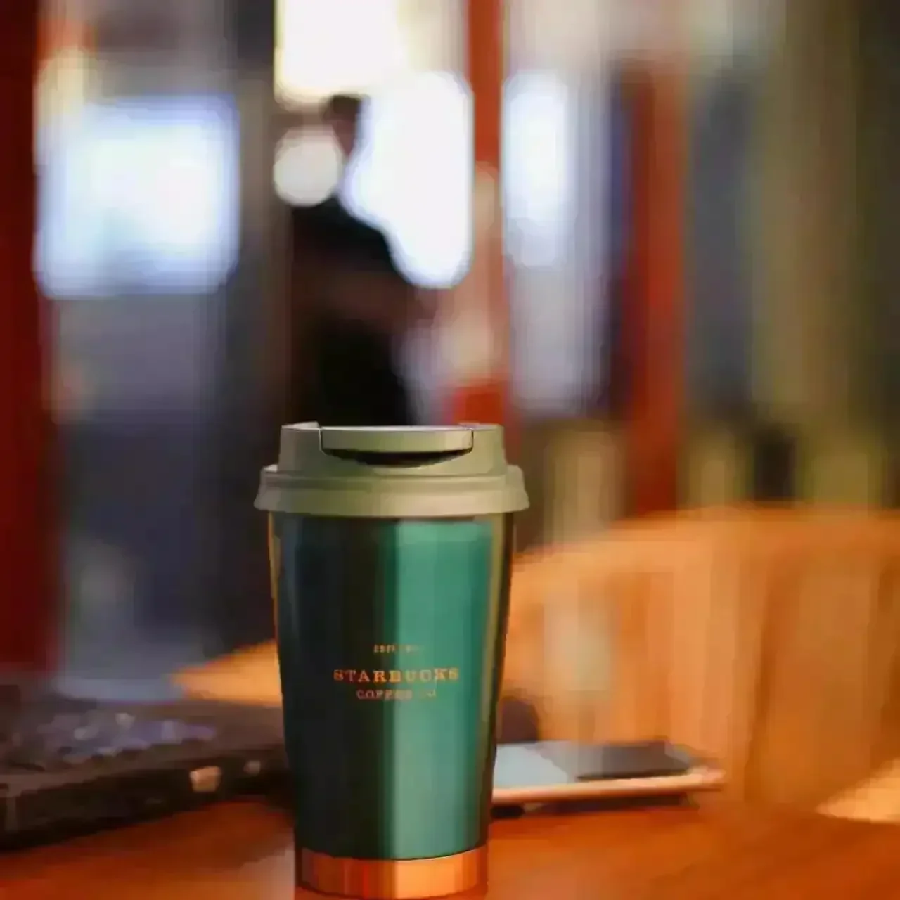 Starbucks Dark Green & Gold Thermos Mug (380 ml) - Image 4