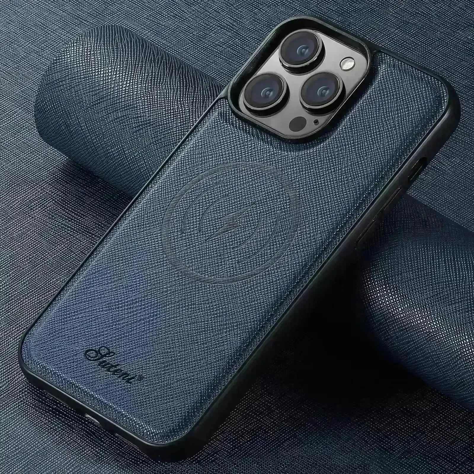 SUTENI Cross Pattern Magnetic Leather Case (For iPhones) - Image 3