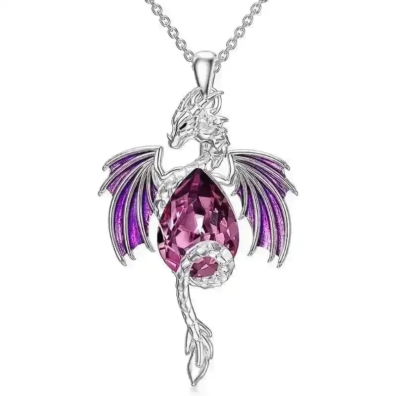 Teardrop-Shaped Rhinestone Dragon Pendant Necklace - Image 6