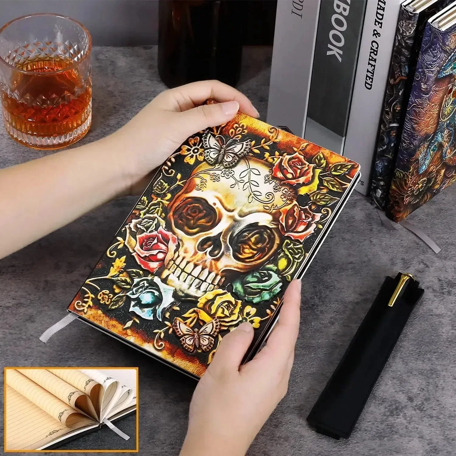 Vintage 3D Skull Embossed Notebook - Image 3