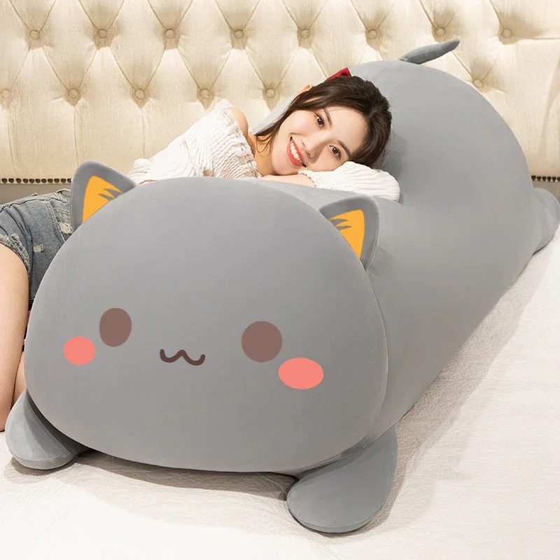 Whiskered Cat Long Plush Pillow